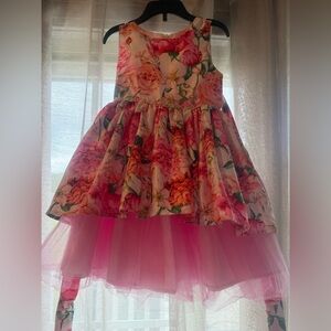 Floral Sleeveless Dress with Pink Tulle